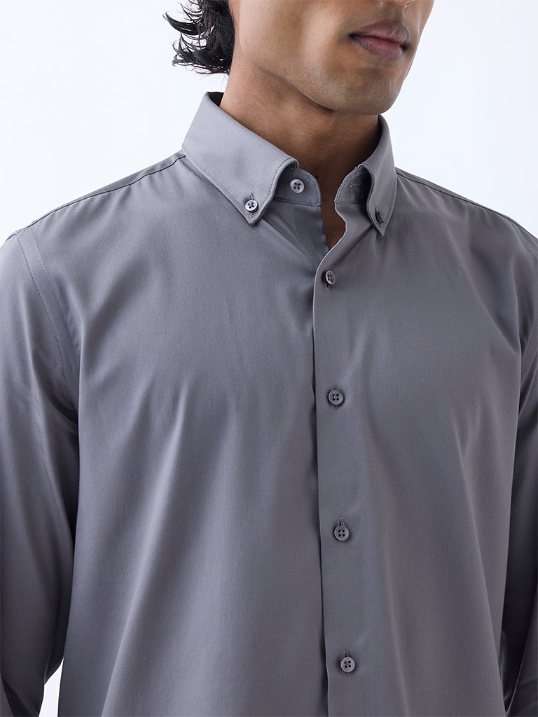 Westside WES Formals Men's Grey Slim-Fit Cotton-Blend Shirt for Work Wear Zoomed View