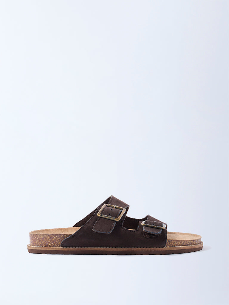 SOLEPLAY Brown Dual-Strap Leather Slip-On Sandals