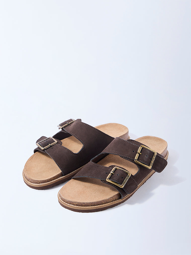 SOLEPLAY Brown Dual-Strap Leather Slip-On Sandals