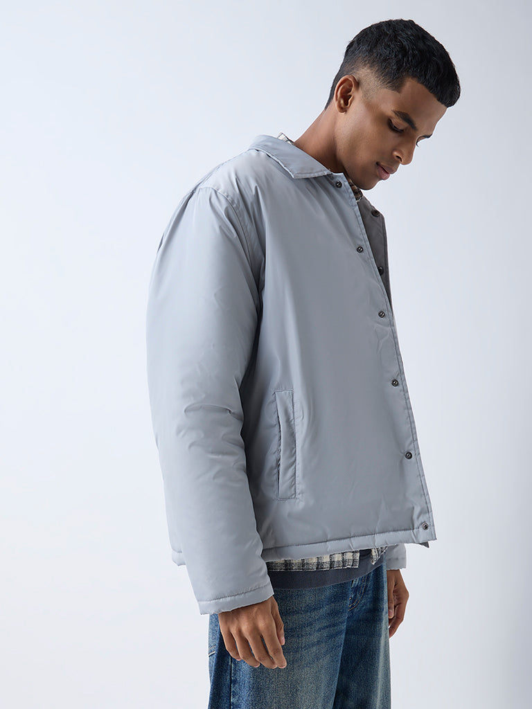 Nuon Grey Solid Relaxed-Fit Jacket