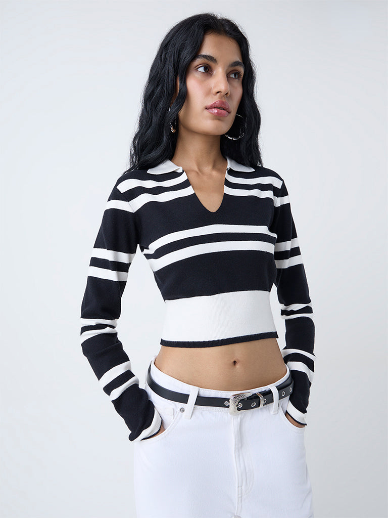 Nuon Black Stripe Printed Top