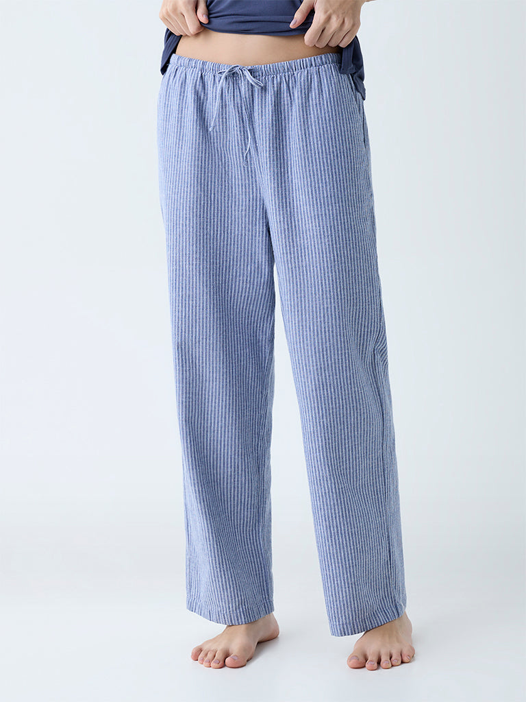 Wunderlove Dusty Blue Striped High-Rise Pants