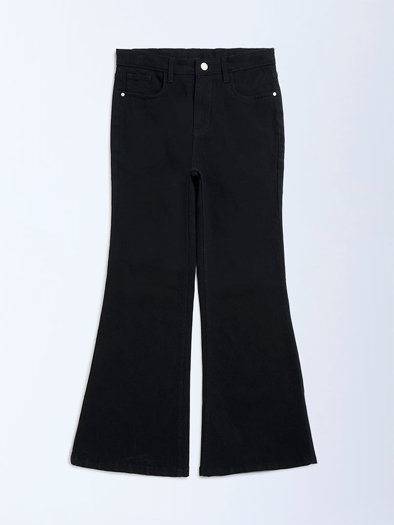 Y&F Kids Girls Black High-Rise Bootcut Jeans