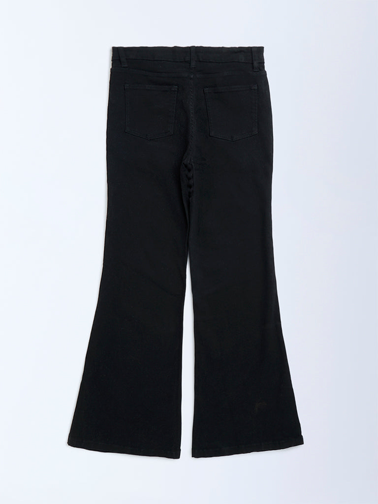 Y&F Kids Girls Black High-Rise Bootcut Jeans