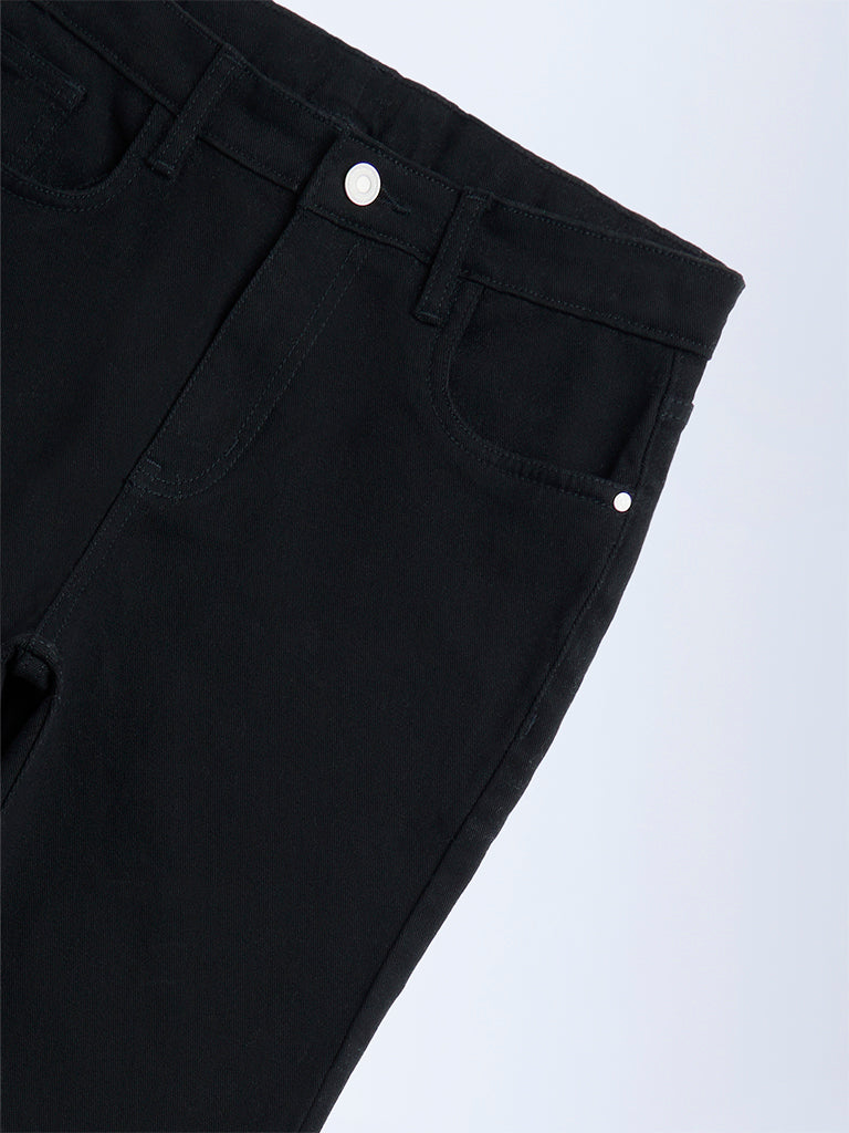 Y&F Kids Girls Black High-Rise Bootcut Jeans