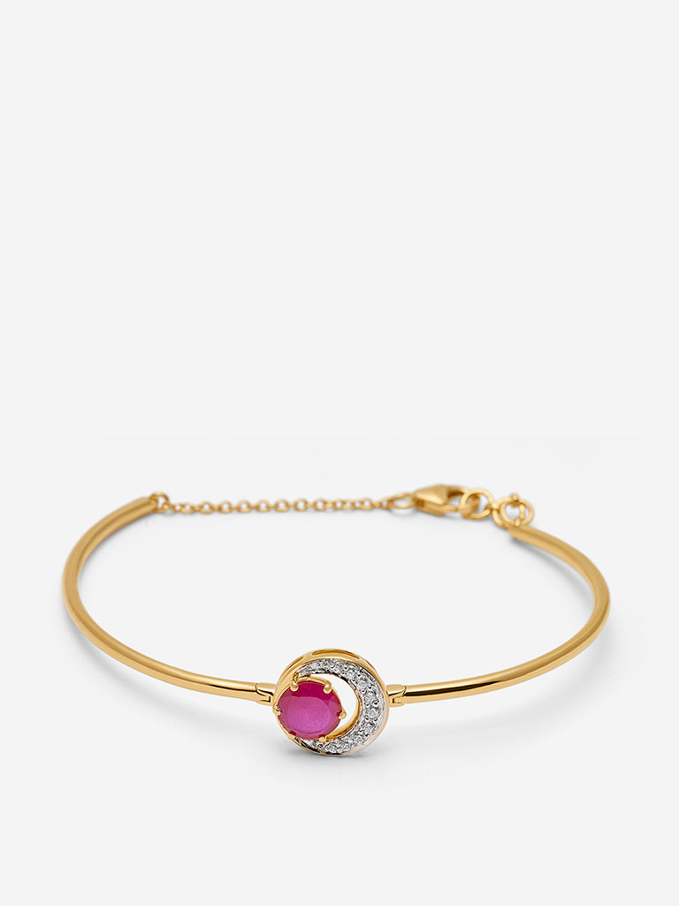 Ruby Crescent Gold Plated Lab Diamond Bracelet