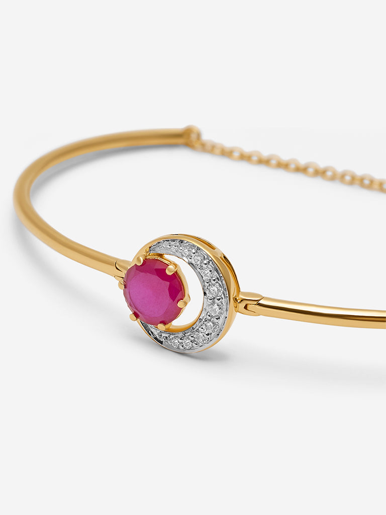 Ruby Crescent Gold Plated Lab Diamond Bracelet