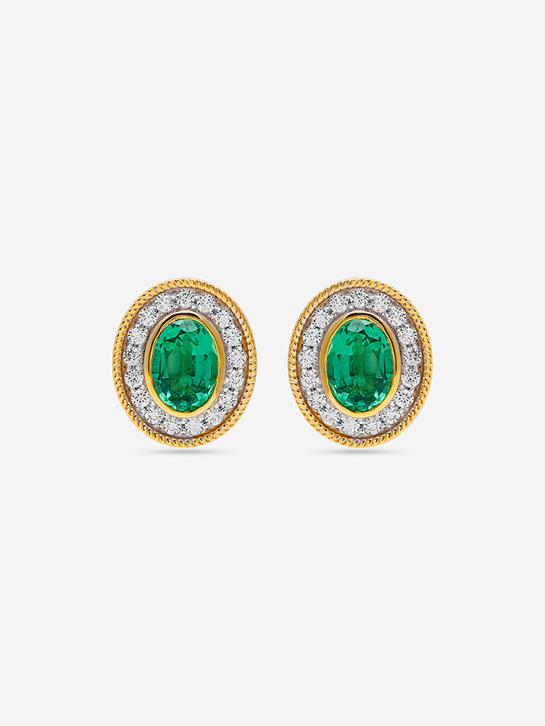 Emerald Oval Gold Plated Lab Diamond Stud Earrings
