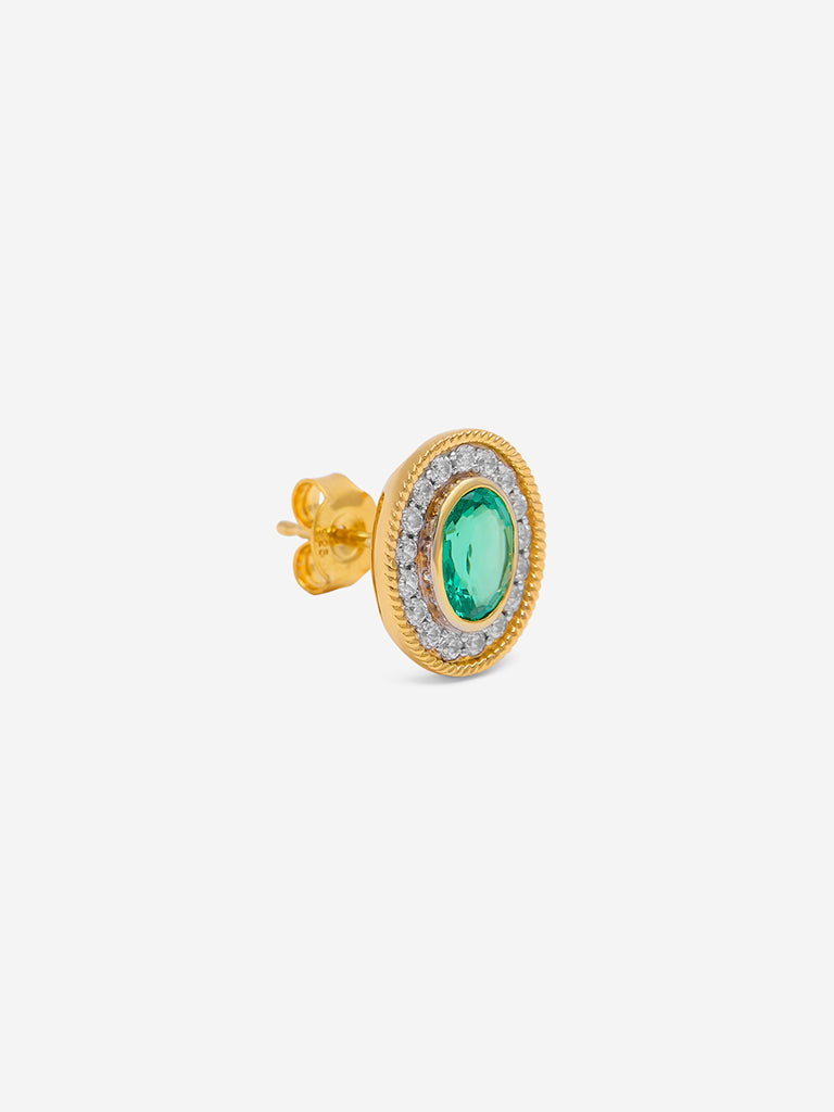 Emerald Oval Gold Plated Lab Diamond Stud Earrings