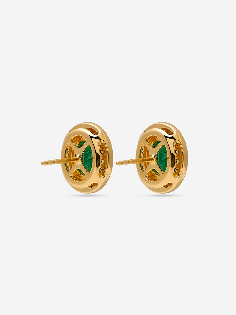 Emerald Oval Gold Plated Lab Diamond Stud Earrings