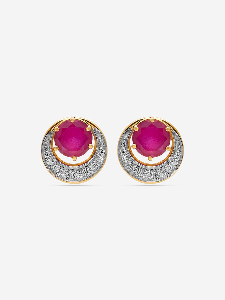 Ruby Crescent Gold Plated Lab Diamond Stud Earrings