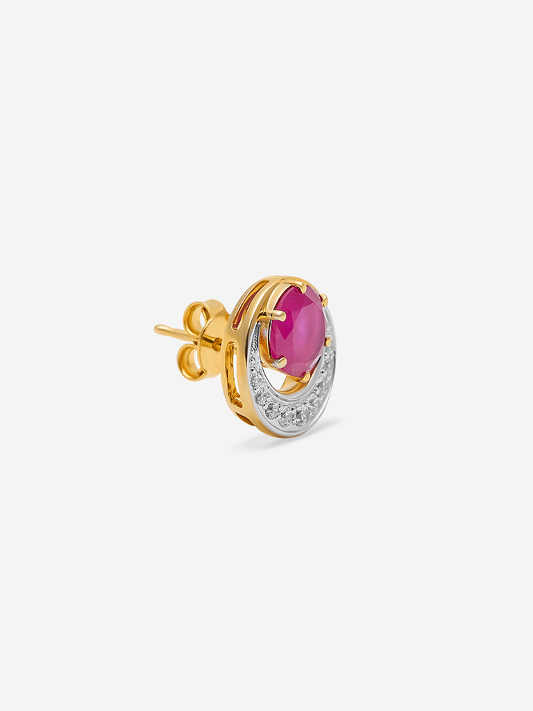 Ruby Crescent Gold Plated Lab Diamond Stud Earrings