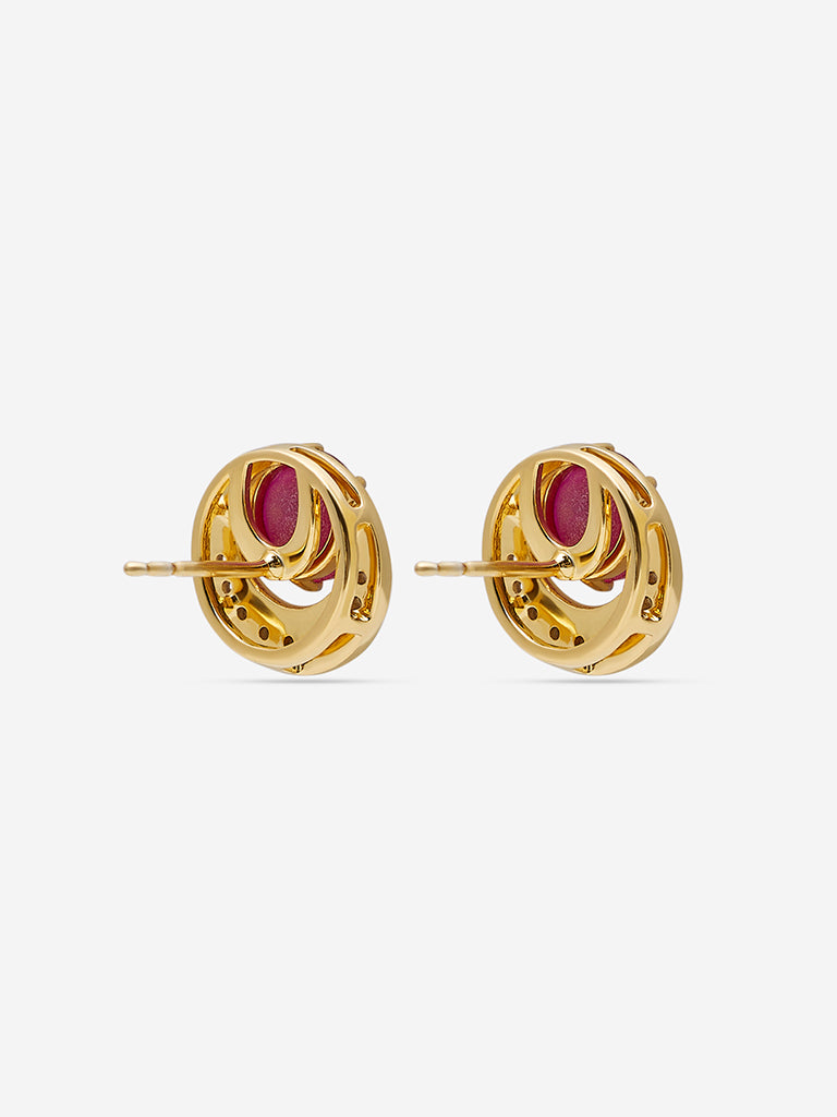 Ruby Crescent Gold Plated Lab Diamond Stud Earrings