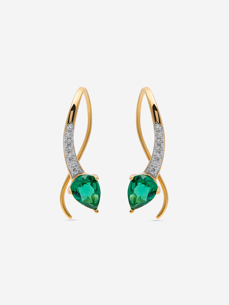 Trillion Emerald Wave Gold Plated Lab Diamond Earrings