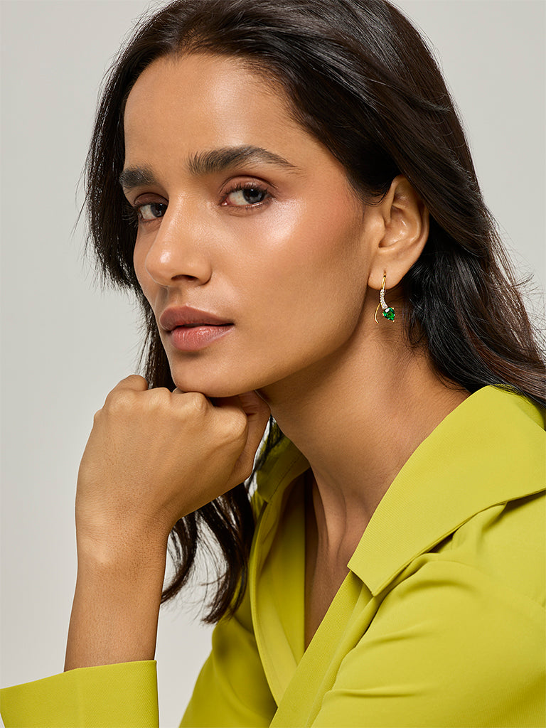 Trillion Emerald Wave Gold Plated Lab Diamond Earrings