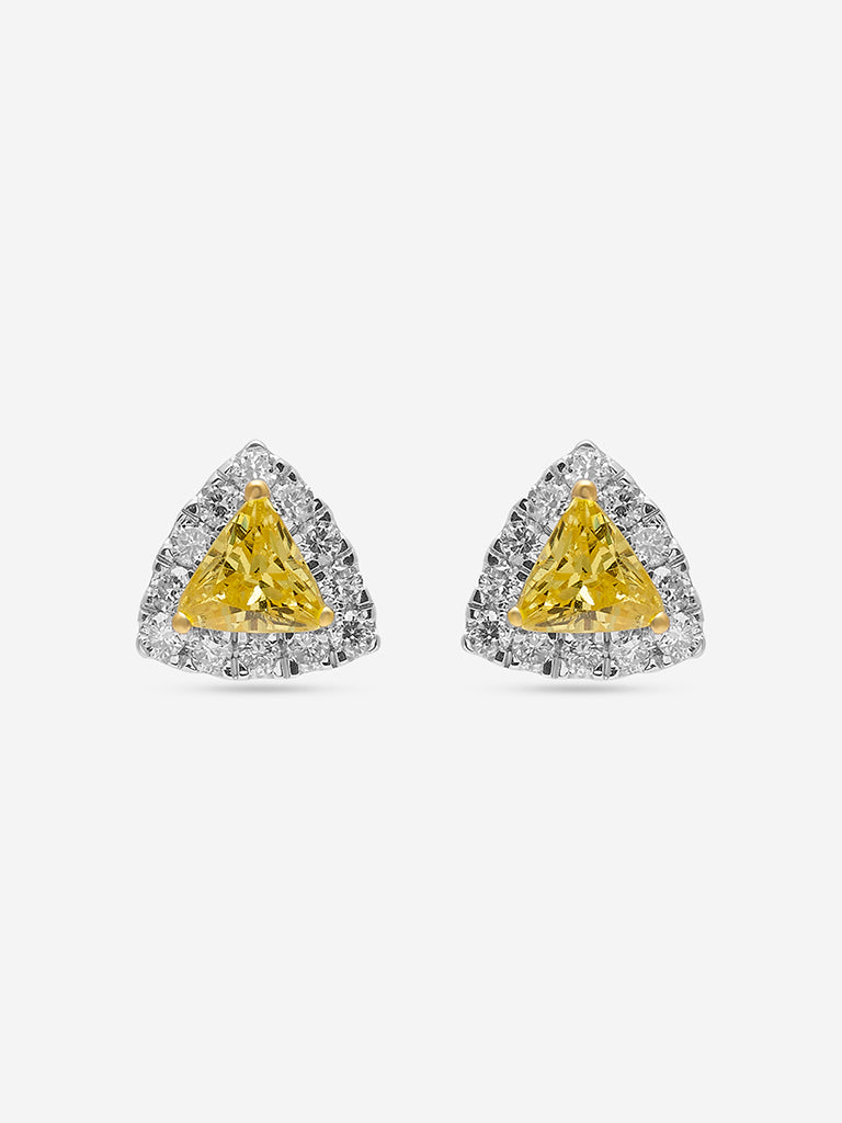 Yellow Trillion Lab Diamond Halo Stud Earrings