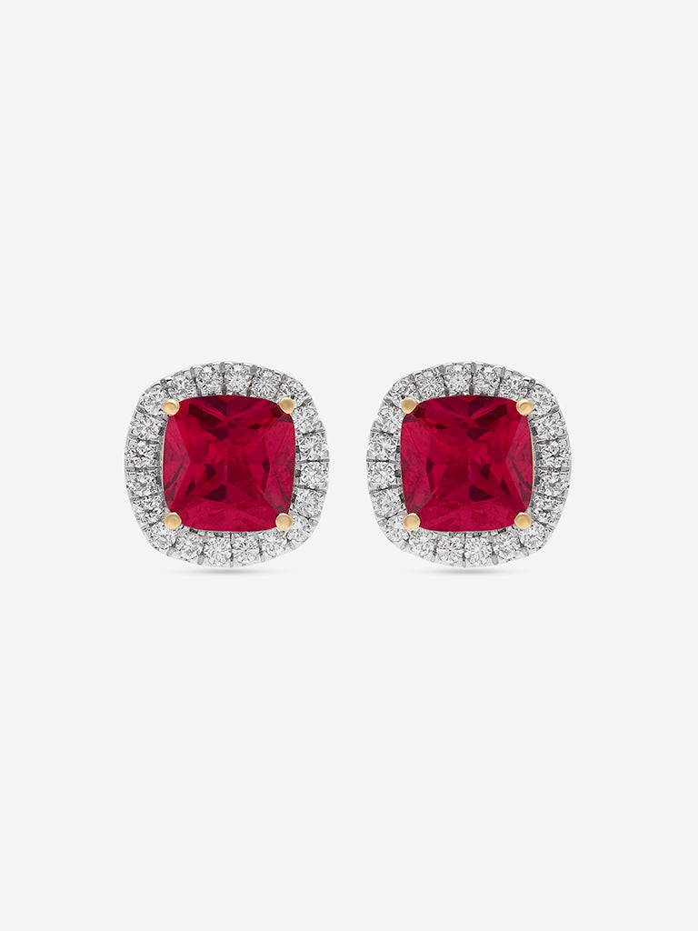 Cushion Ruby Gold Plated Lab Diamond Stud Earrings