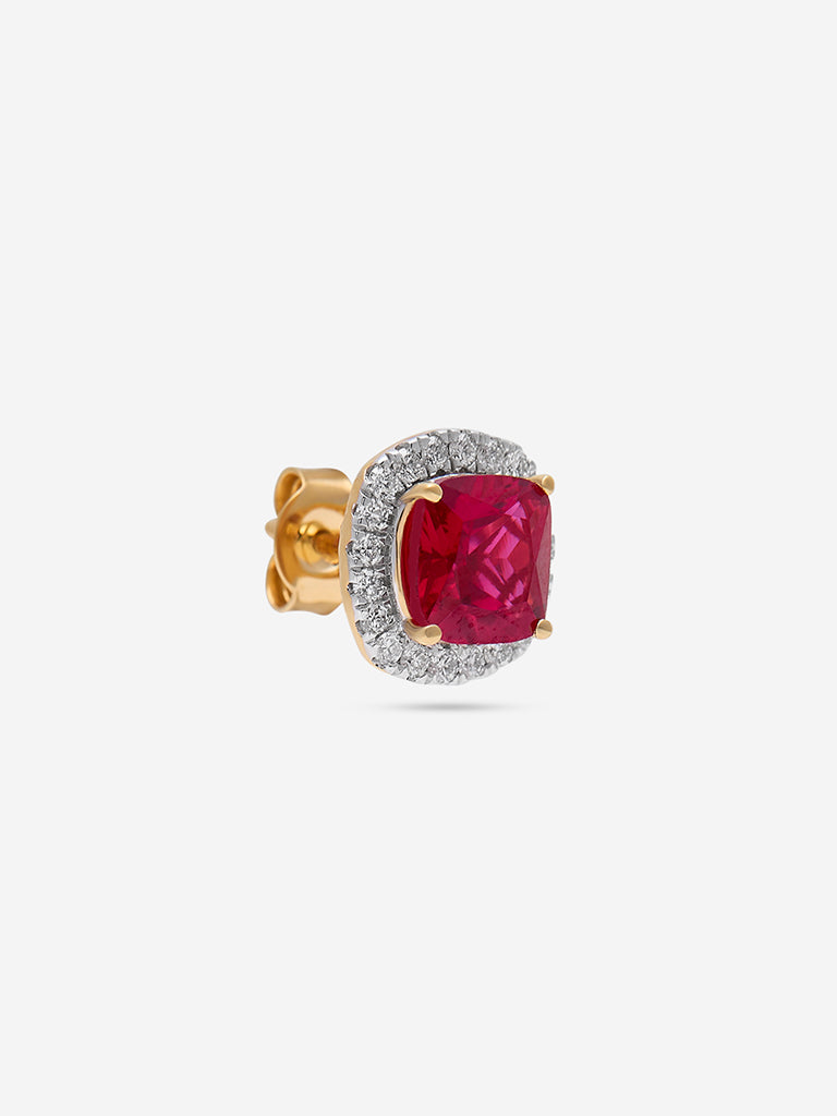 Cushion Ruby Gold Plated Lab Diamond Stud Earrings