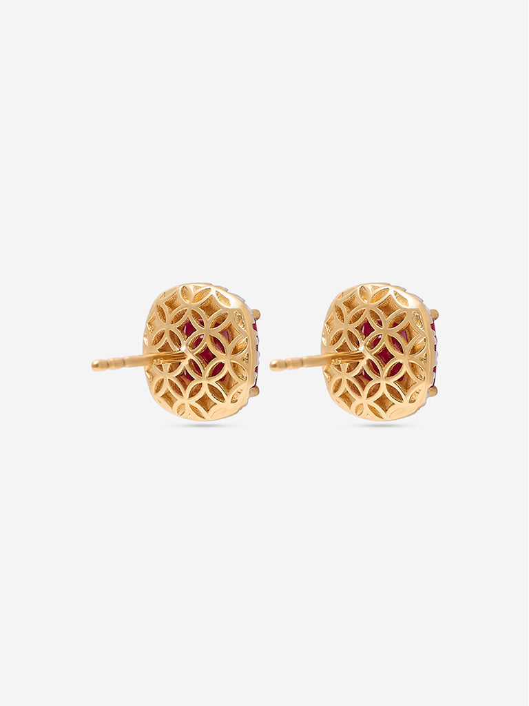 Cushion Ruby Gold Plated Lab Diamond Stud Earrings