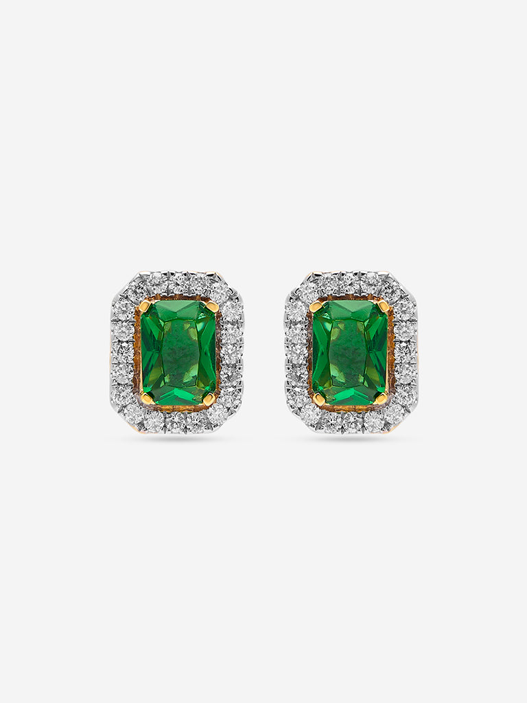 Elongated Emerald Baguette Gold Plated Lab Diamond Stud Earrings