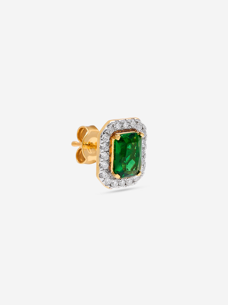Elongated Emerald Baguette Gold Plated Lab Diamond Stud Earrings