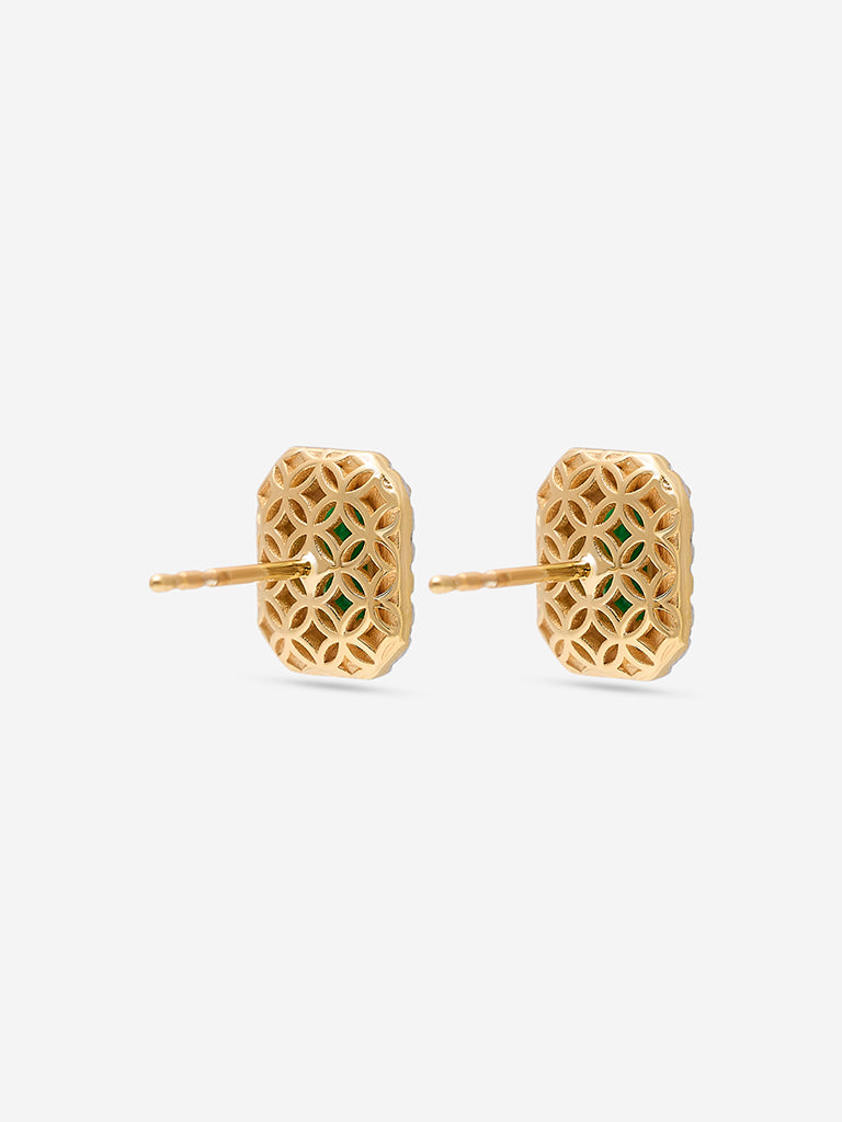 Elongated Emerald Baguette Gold Plated Lab Diamond Stud Earrings