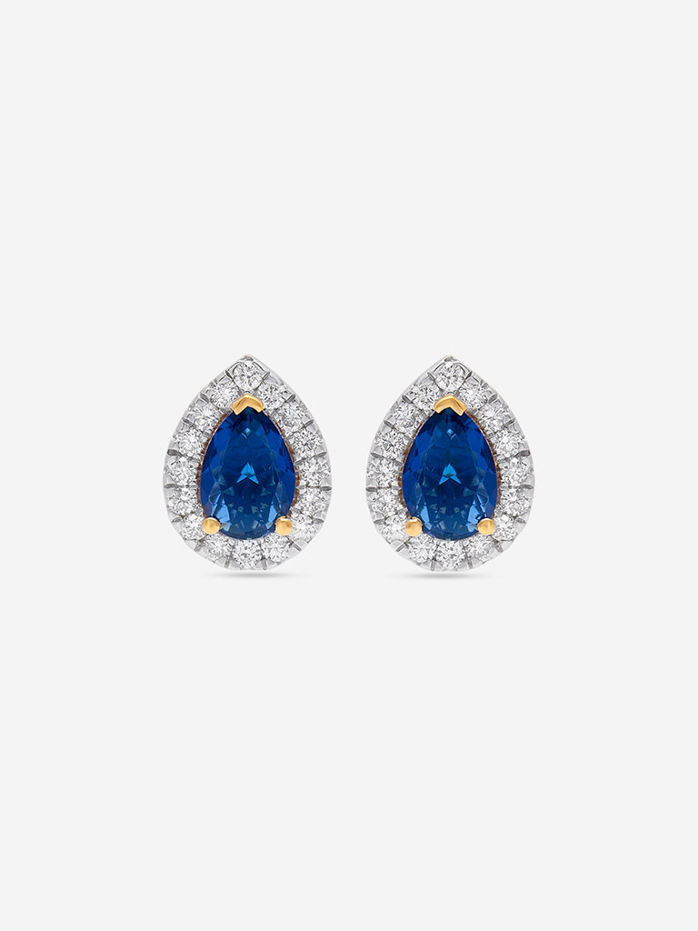 Sapphire Pear Gold Plated Lab Diamond Stud Earrings