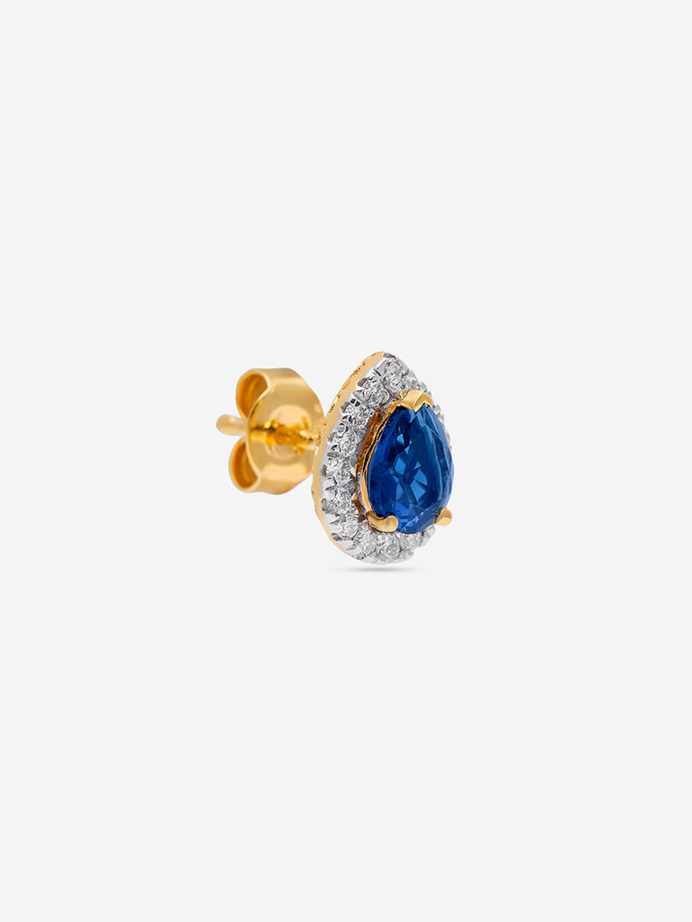 Sapphire Pear Gold Plated Lab Diamond Stud Earrings