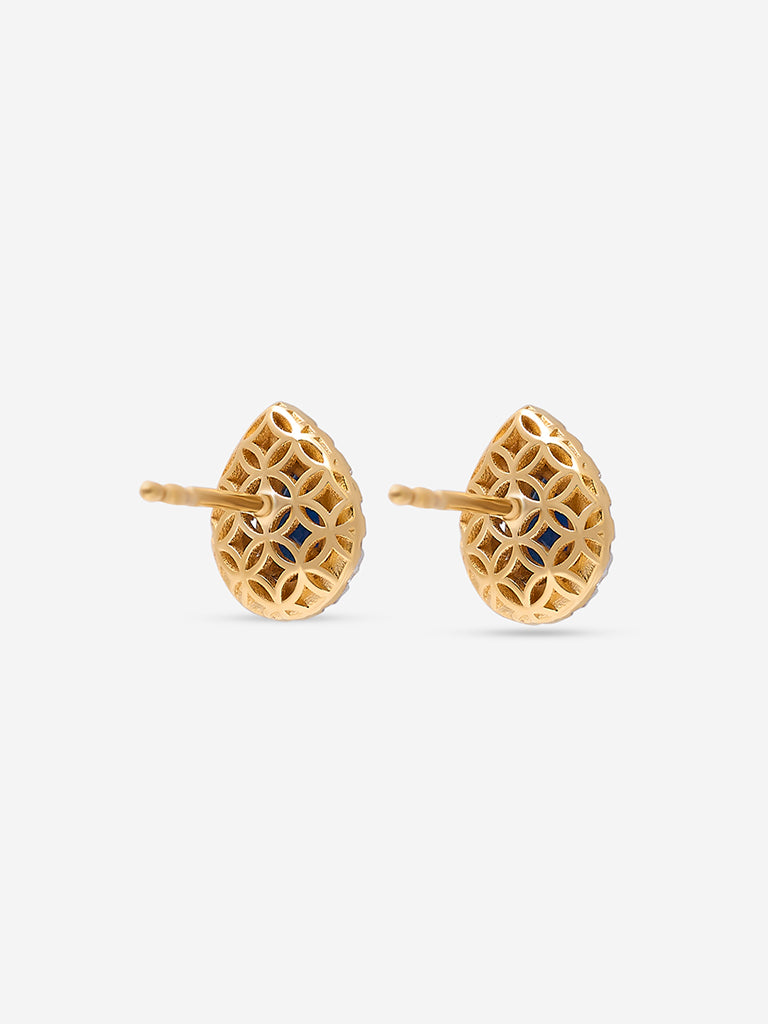 Sapphire Pear Gold Plated Lab Diamond Stud Earrings