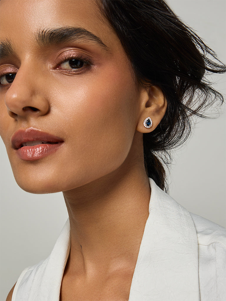 Sapphire Pear Gold Plated Lab Diamond Stud Earrings
