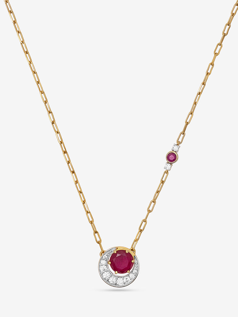 Ruby Gold Plated Lab Diamond Pendant Necklace