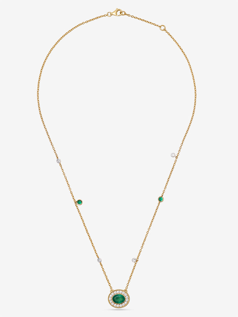 Emerald Halo Gold Plated Lab Diamond Pendant Necklace