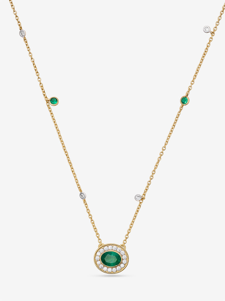 Emerald Halo Gold Plated Lab Diamond Pendant Necklace