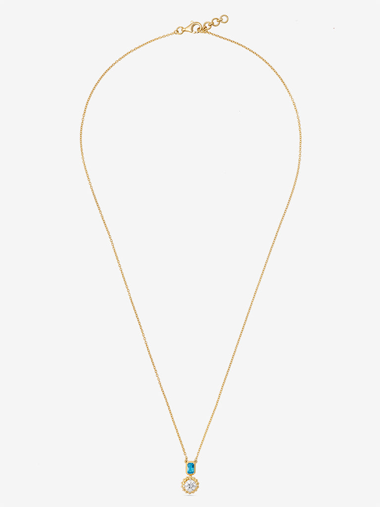 Aqua Baguette & Sunburst Diamond Pendant Necklace