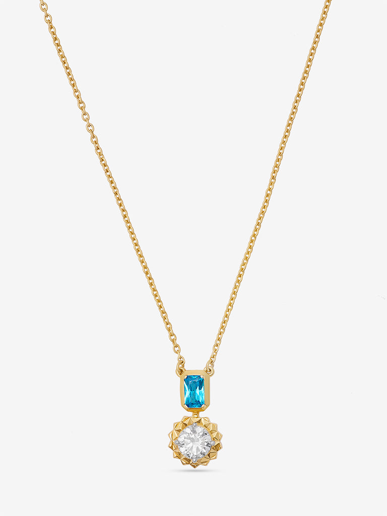 Aqua Baguette & Sunburst Diamond Pendant Necklace