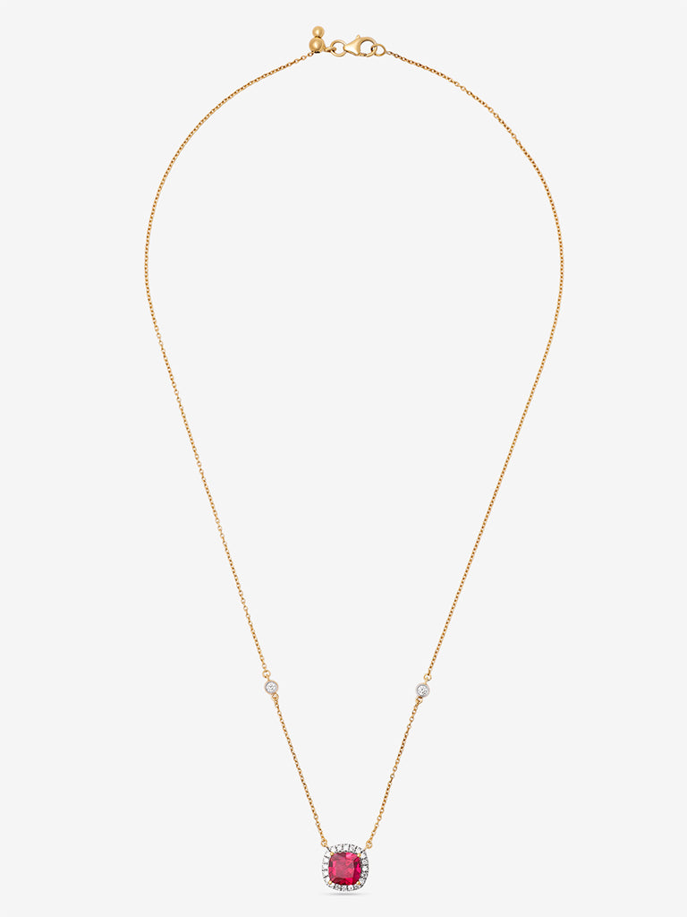 Cushion-Cut Ruby Gold Plated Lab Diamond Necklace