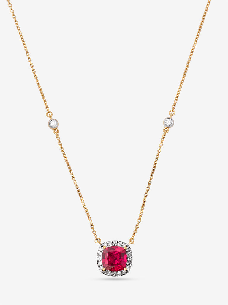 Cushion-Cut Ruby Gold Plated Lab Diamond Necklace