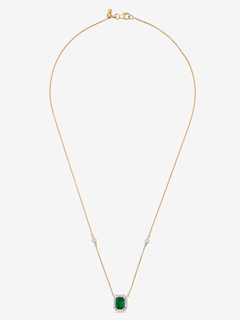 Emerald Baguette Gold Plated Lab Diamond Necklace