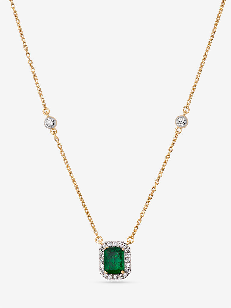 Emerald Baguette Gold Plated Lab Diamond Necklace