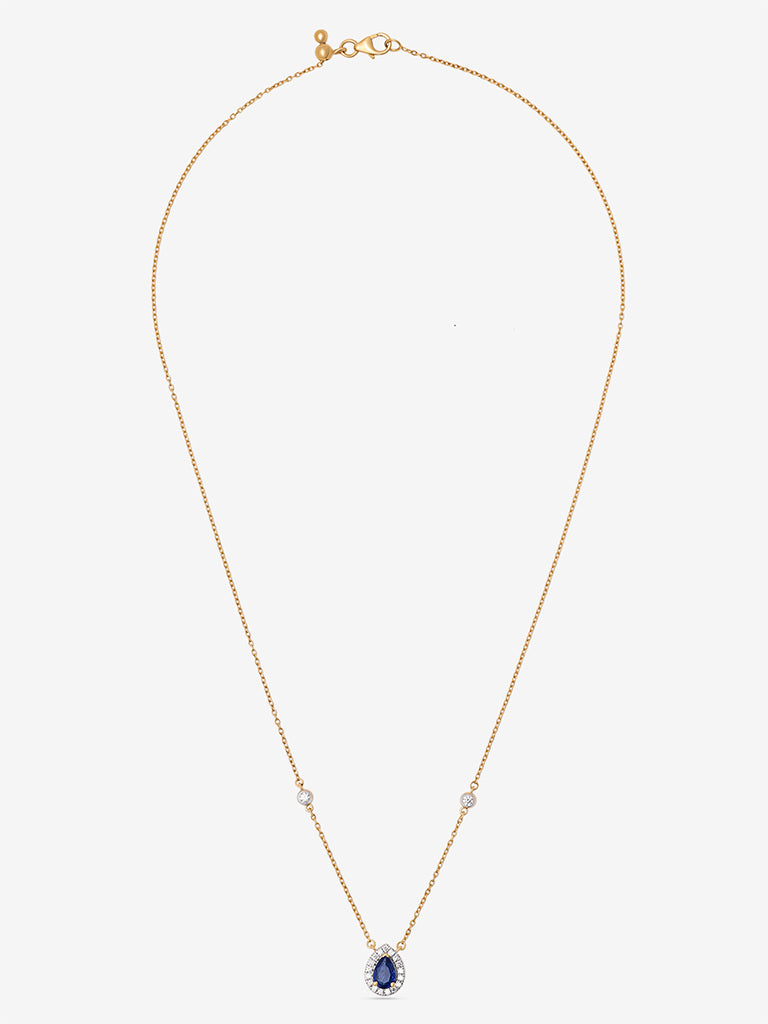 Sapphire Pear Gold Plated Lab Diamond Halo Necklace