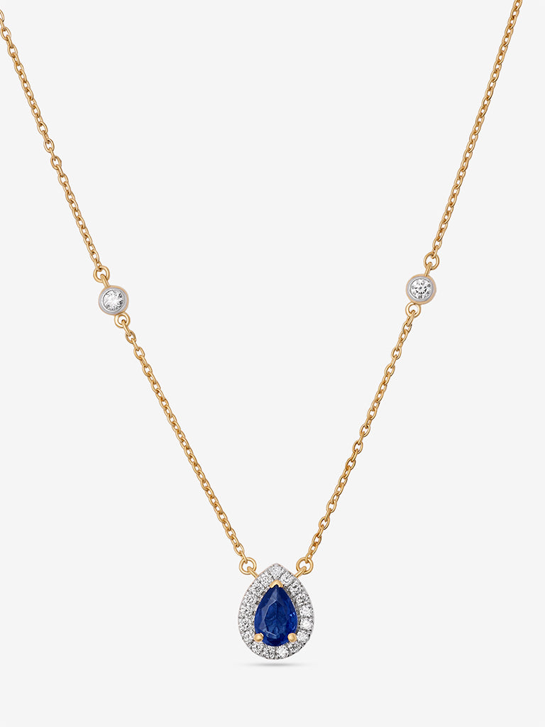 Sapphire Pear Gold Plated Lab Diamond Halo Necklace