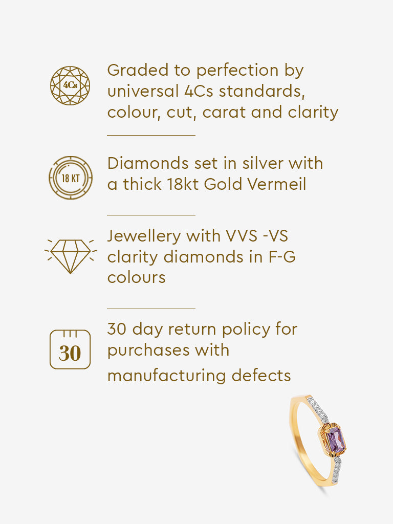 Amethyst Baguette Lab Diamond Ring