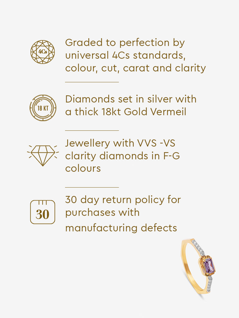 Amethyst Baguette Lab Diamond Ring