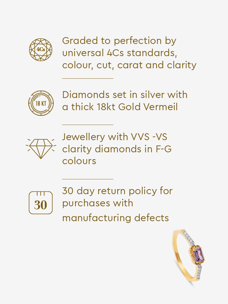 Amethyst Baguette Lab Diamond Ring