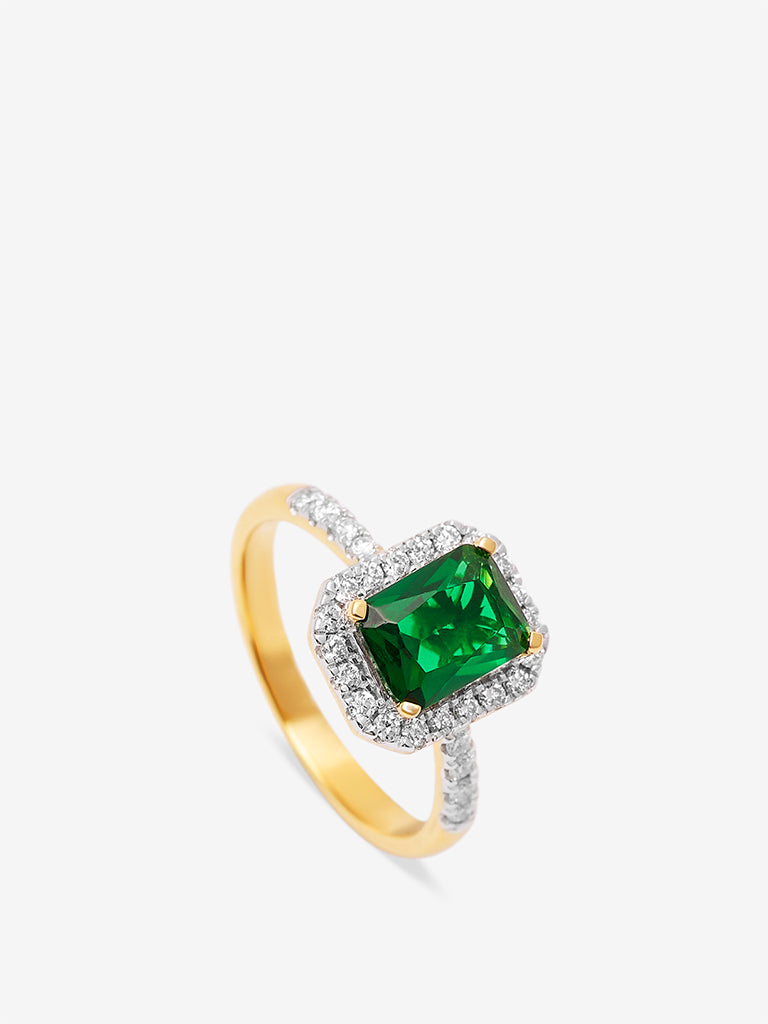 Emerald Baguette Gold Plated Lab Diamond Ring