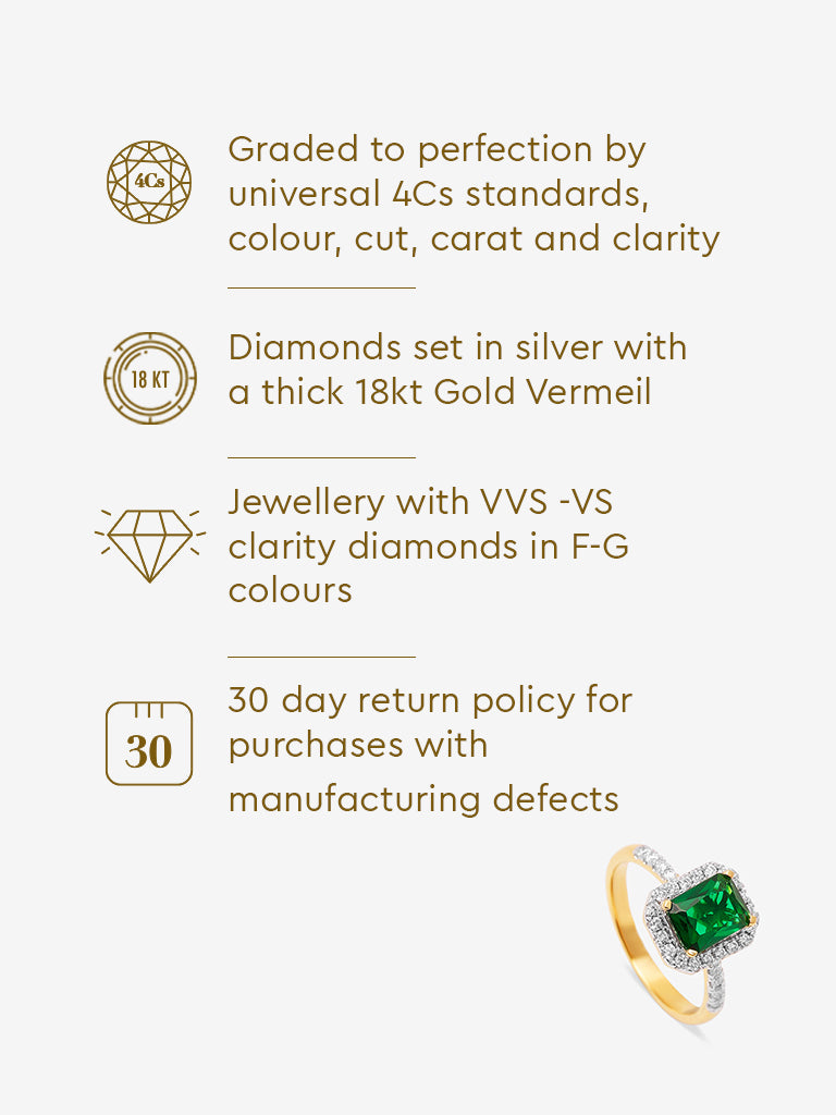Emerald Baguette Gold Plated Lab Diamond Ring