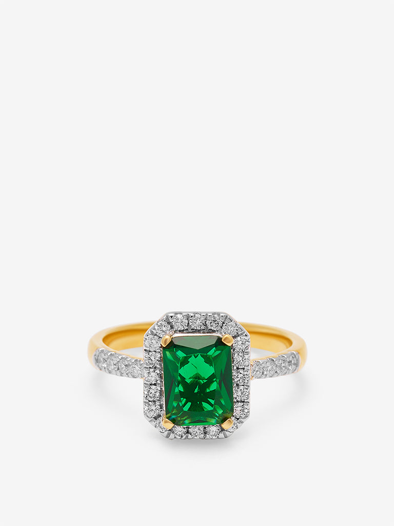 Emerald Baguette Gold Plated Lab Diamond Ring