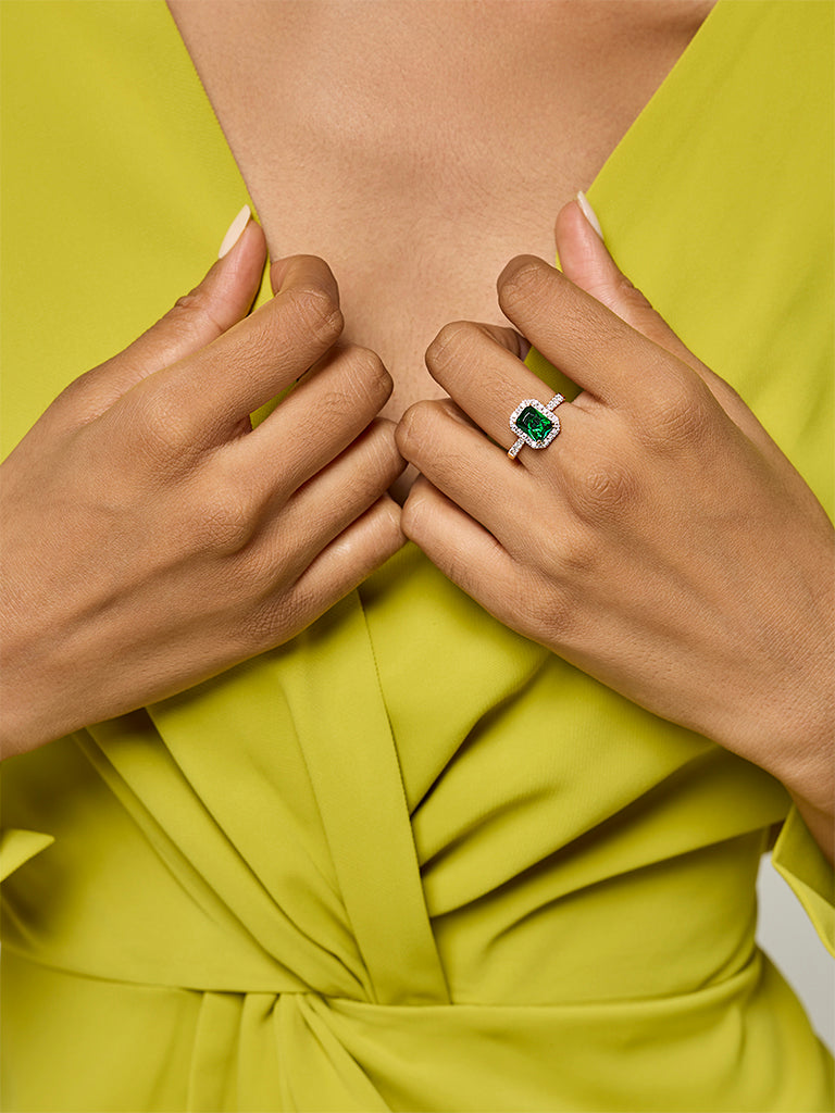 Emerald Baguette Gold Plated Lab Diamond Ring