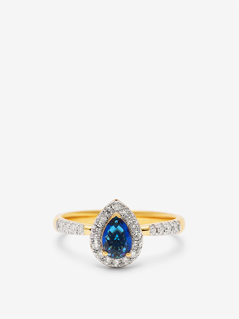 Sapphire Pear Lab Diamond Halo Ring