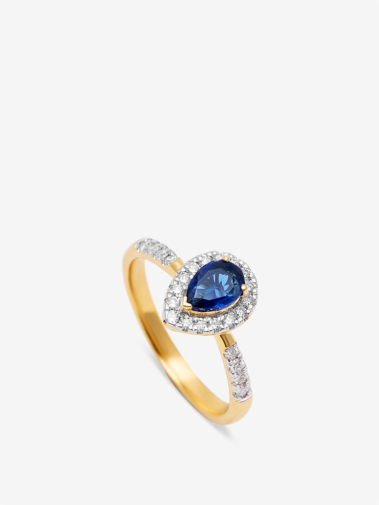 Sapphire Pear Gold Plated Lab Diamond Halo Ring